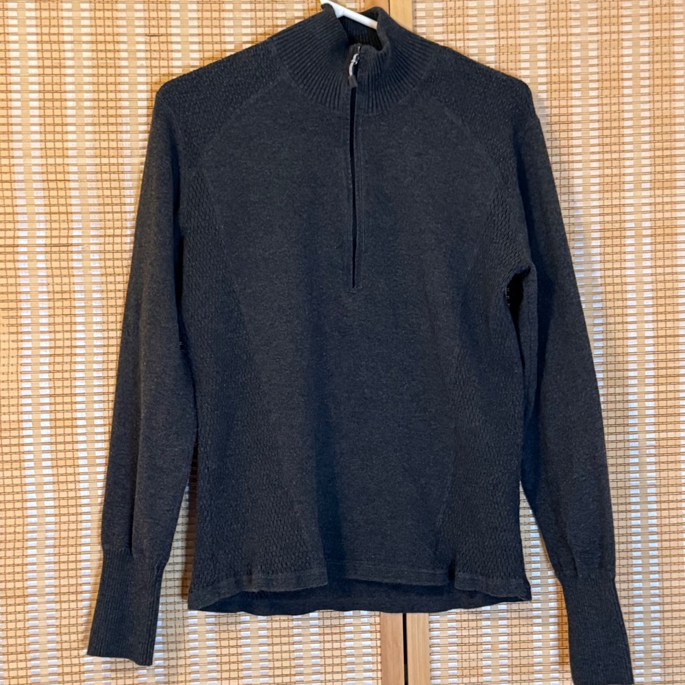 Eddie Bauer Mens XL Quarter Zip Sweater Charcoal Gray Textured Knit Mock Neck
